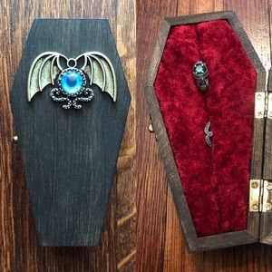Vintage Inspired Wooden Coffin Ring Jewelry Box Victorian Gothic Vampire Wedding